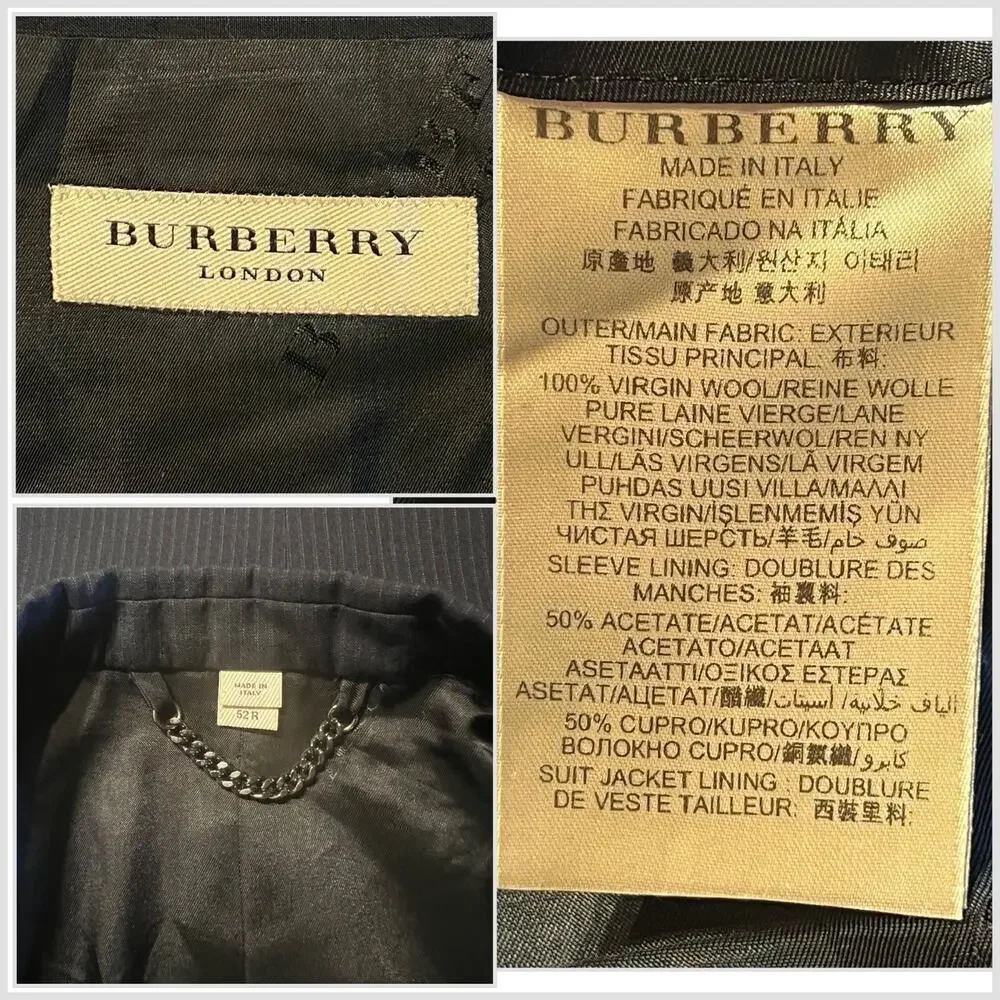 Burberry London Blazer 40-42R Dark Navy Blue Tonal Stripe Made in Italy